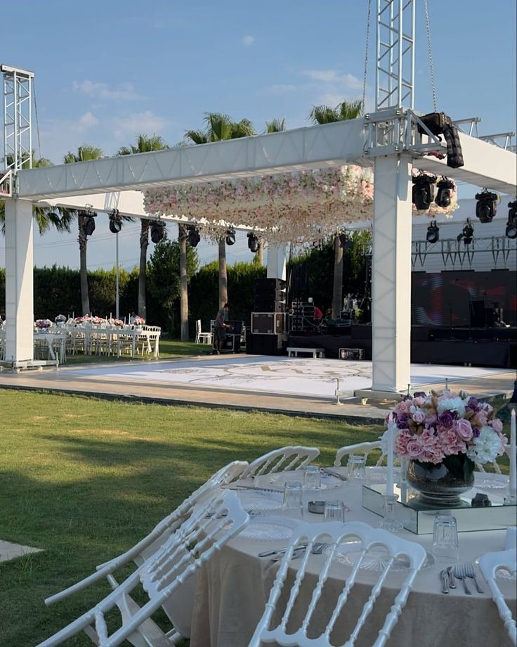 Wedding stage and dance floor setup